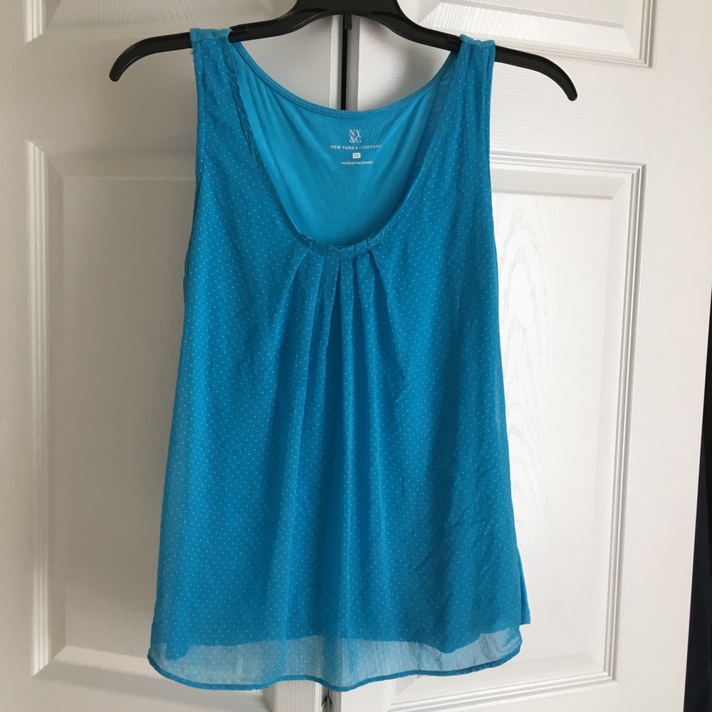 NY&C Blue & White Polka Dot Chiffon Top, size XS